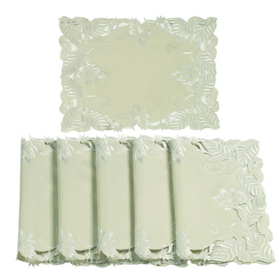 Luxurious Daulton Collection Placemats Set with Embroidered Floral Motif for Elegant Christmas Table Decor