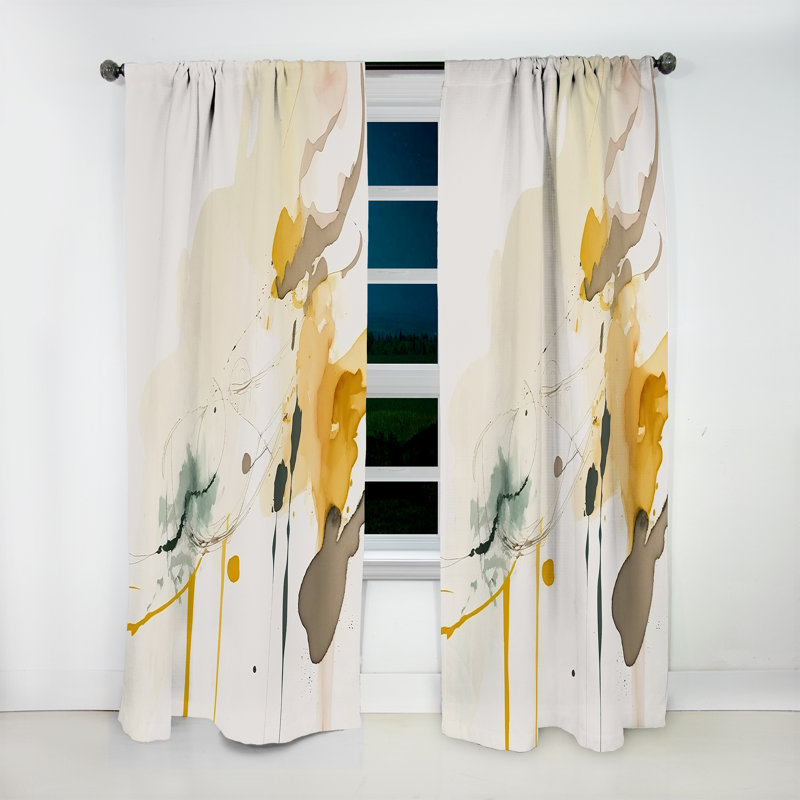 Rideau en velours abstrait Touched By Mustard - jaune et gris ultime II - 1 panneau, L 52 po x L 63 po