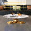 Table basse en métal doré avec piédestal en acier inoxydable et plateau en faux marbre