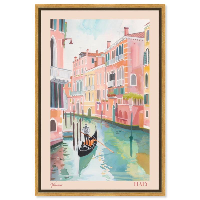«Soft Spring Venice», art de voyage par Art Remedy, Cadre doré, H 31 po x l 21 po