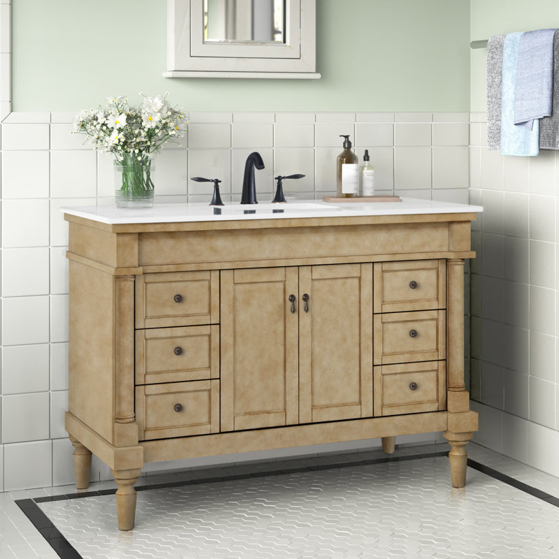 Ensemble de meuble-lavabo simple 48 po Lexington, Beige antique, Blanc ivoire