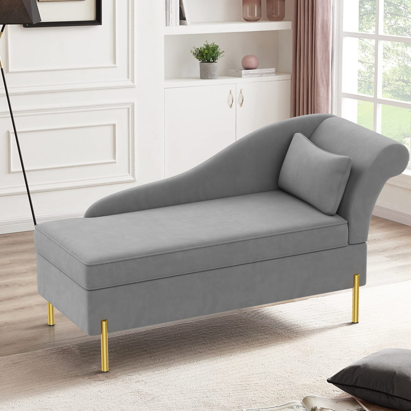 Chaise longue avec rangement en velours Yasmim, Gris