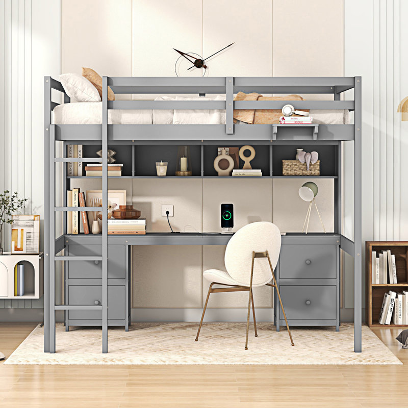 Lit mezzanine avec bureau, Gris