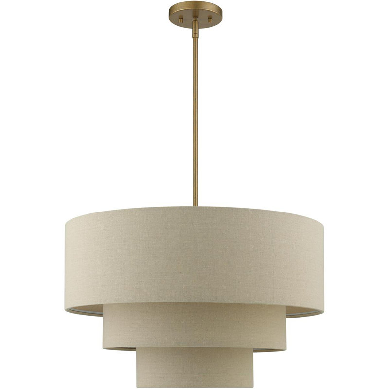 Lustre suspendu 4 lumières en nickel brossé, Blanc, Feuille d'or antique, Parchemin