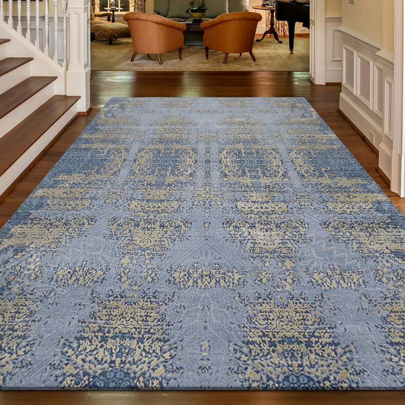 Hand Knotted Damask Area Rug, Rectangle 9' x 12'