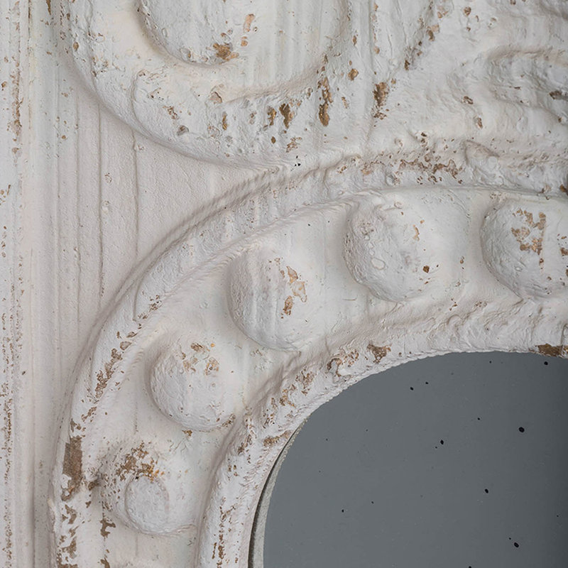 De 2 panneaux muraux en bois de 17 po x 48 po, blanc vieilli avec miroirs ronds, fabrication en bois de sapin robuste pour la décoration de 2 grands panneaux, 17 po x 48 po, finition et intérieur de la maison