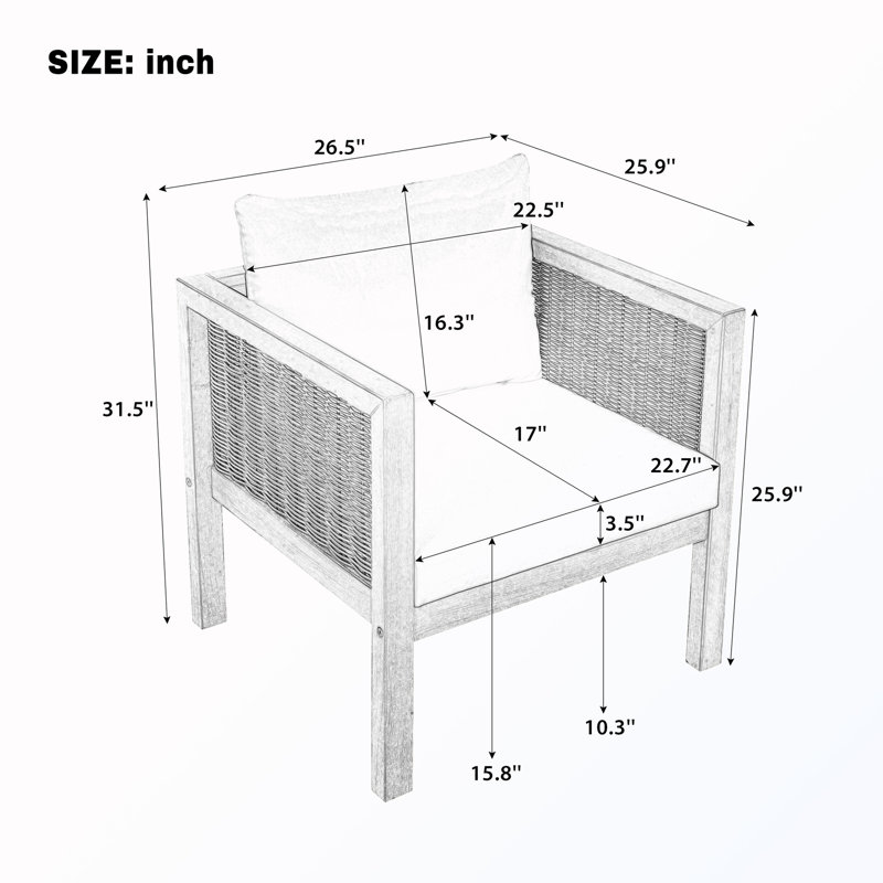 Ensemble de conversation de patio 4 pièces avec canapé, coussins et table basse, Beige