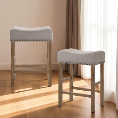 Tabouret rustique à hauteur de comptoir sans dossier avec siège rembourré et garniture cloutée (ensemble de 2)