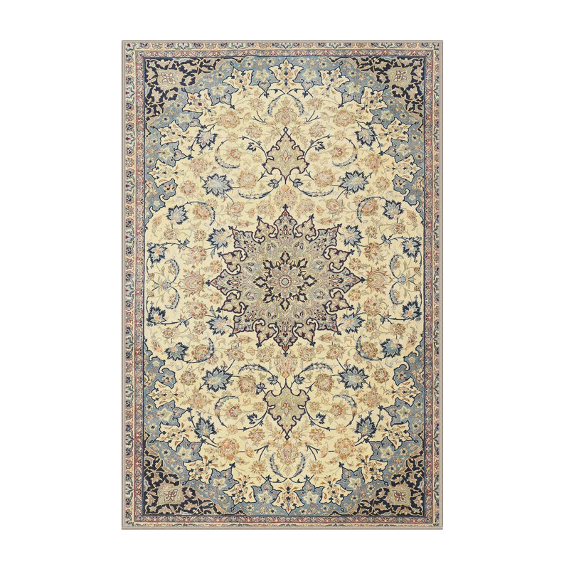 Tapis beige/bleu traditionnel Rachmadewi, Rectangle 4 pi x 6 pi