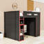 Lit mezzanine double en bois avec bureau, bande lumineuse, port USB et 2 tiroirs-629636893