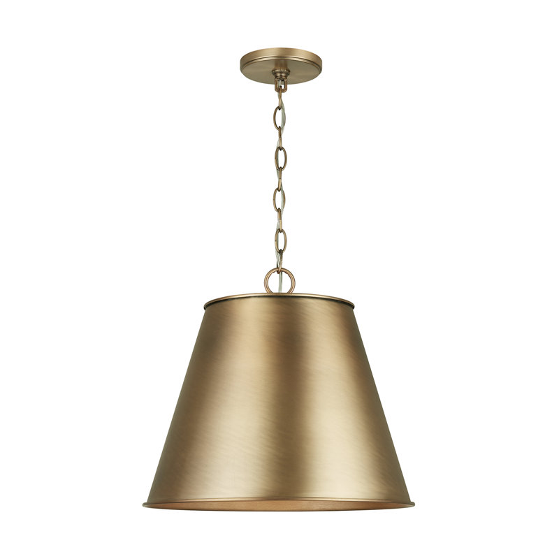 Elegant Aged Brass Cone Pendant with Metal Shade