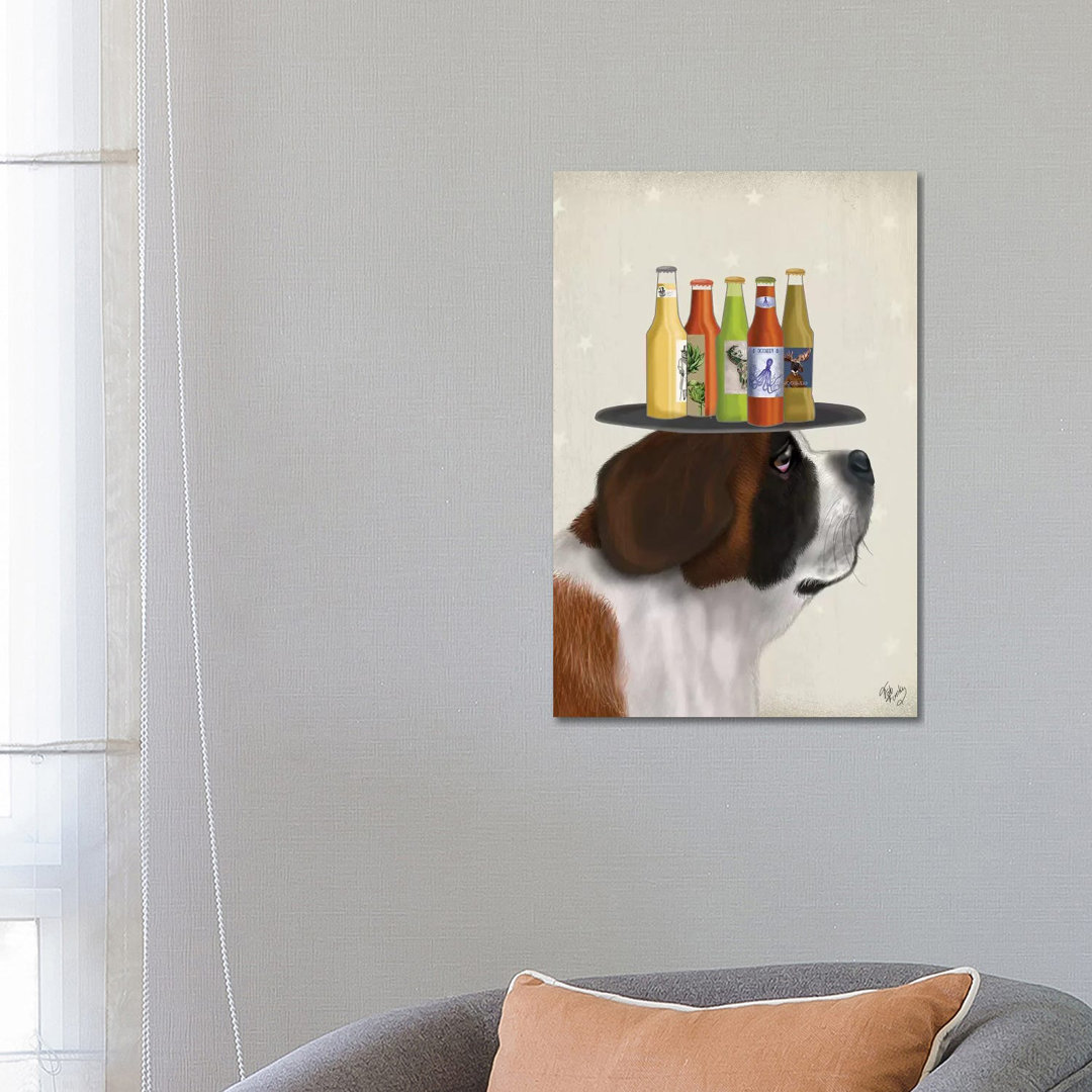 St Bernard Beer Lover by Fab Funky - Wrapped Canvas Gallery-Wrapped Canvas Giclée