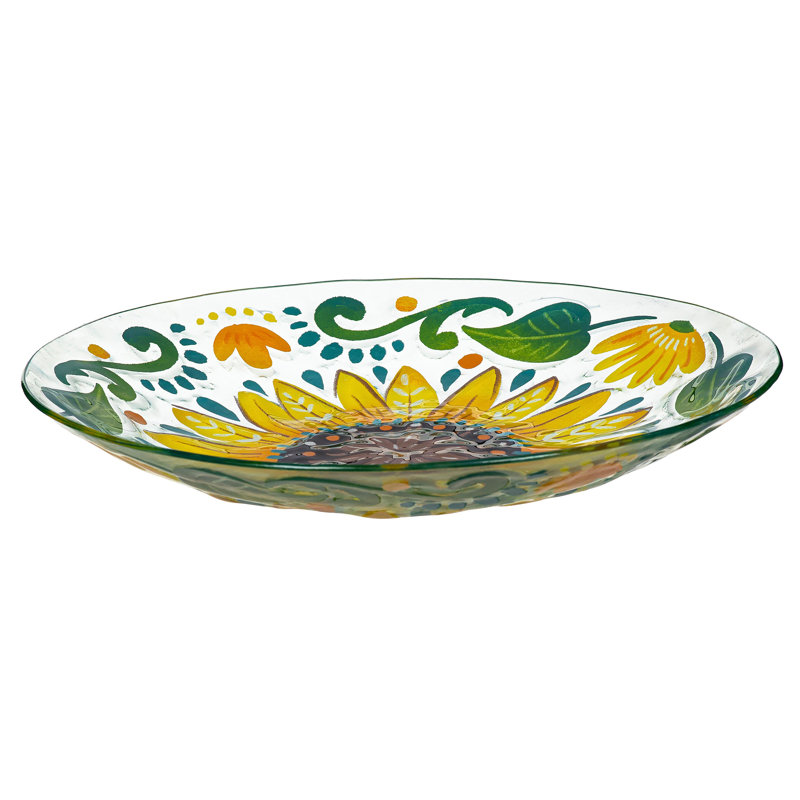 Bain d'oiseaux en verre 18 po, tournesol