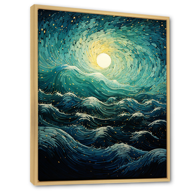 Jahaud Teal Yellow Ocean Rhapsody I, reproduction d'art sur toile, Cadre naturel flottant, H 40 po x l 30 po x P 1,5 po