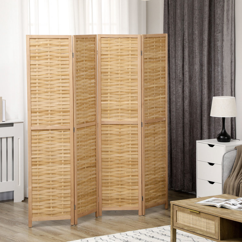 Paravent de 5,5 po de hauteur à cloison portable pliable - 4 panneaux. Double paroi latérale tissée à la main pour le bureau à domicile, Natural Grace et panneau de hauteur. Élégance