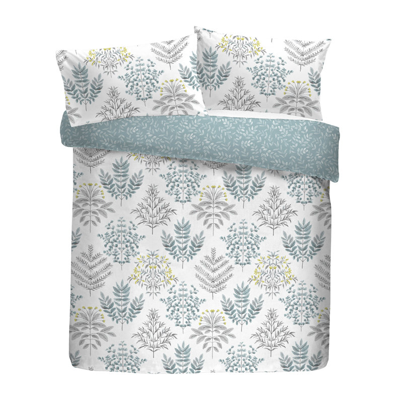 Emily Floral Duvet Cover Set with Pillowcases Included, Duck Egg, Super King Duvet Cover + 2 Standard Pillowcases
