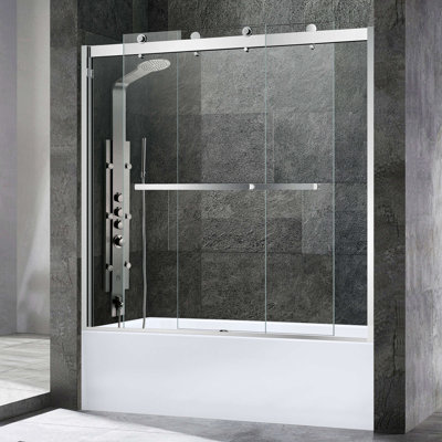 56-60X62" Double Sliding Tub Door with 3/8" Thickened Upgrade Tempered Glass | Stainless Steel Hardware | Safe, Explosion-Resistant, Clear & Stylish, Sturdy & Durable 