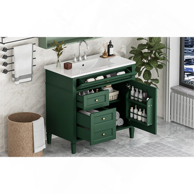 Meuble-lavabo 36 po avec lavabo supérieur, meuble-lavabo moderne avec 2 tiroirs et tiroir escamotable, meuble-lavabo simple