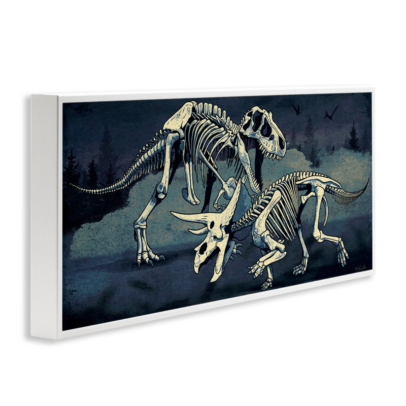  «Dinosaur Skeletons Duo», art de la giclée encadrée par Lauren Rader, H 13 po x l 30 po, Giclée encadrée blanc bord de mer