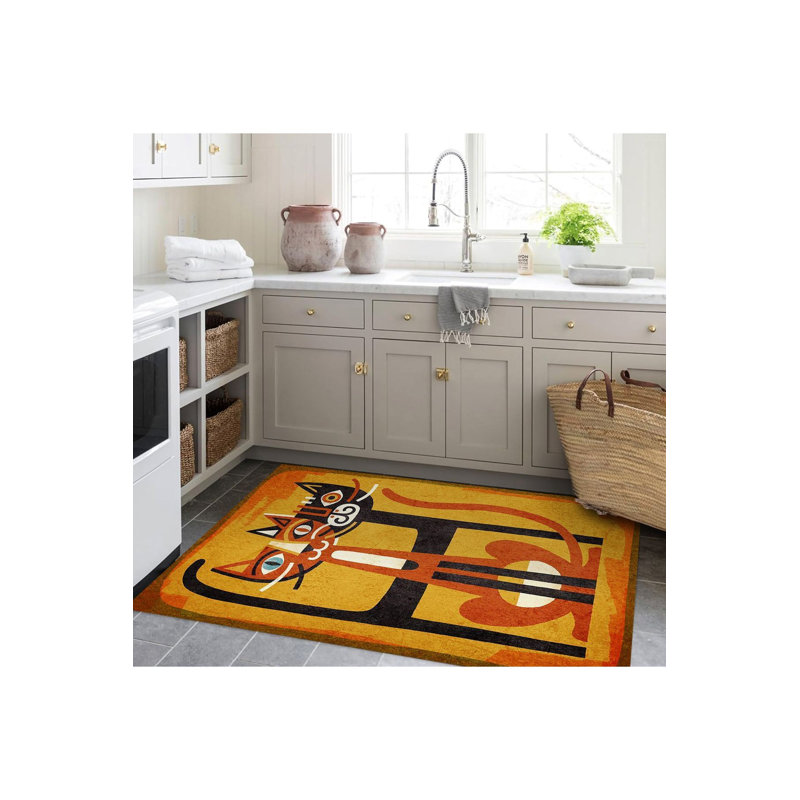 Tapis décoratif moderne à motif tissé orange à deux chats Northern Collection