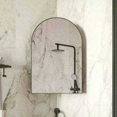 18x24 Inch Metal Corner Medicine Cabinet with Arched Mirror