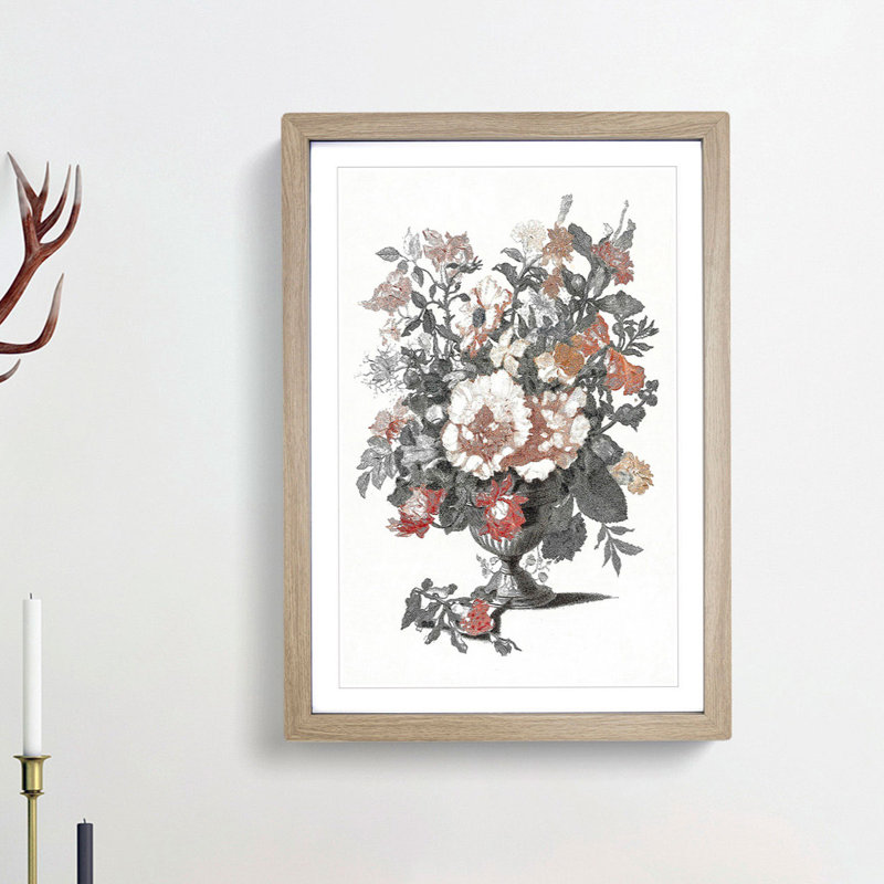 Stone Vase with Flowers by Johan Teyler - Picture Frame Painting Print, 48cm H x 36cm W x 2cm D, Oak Framed