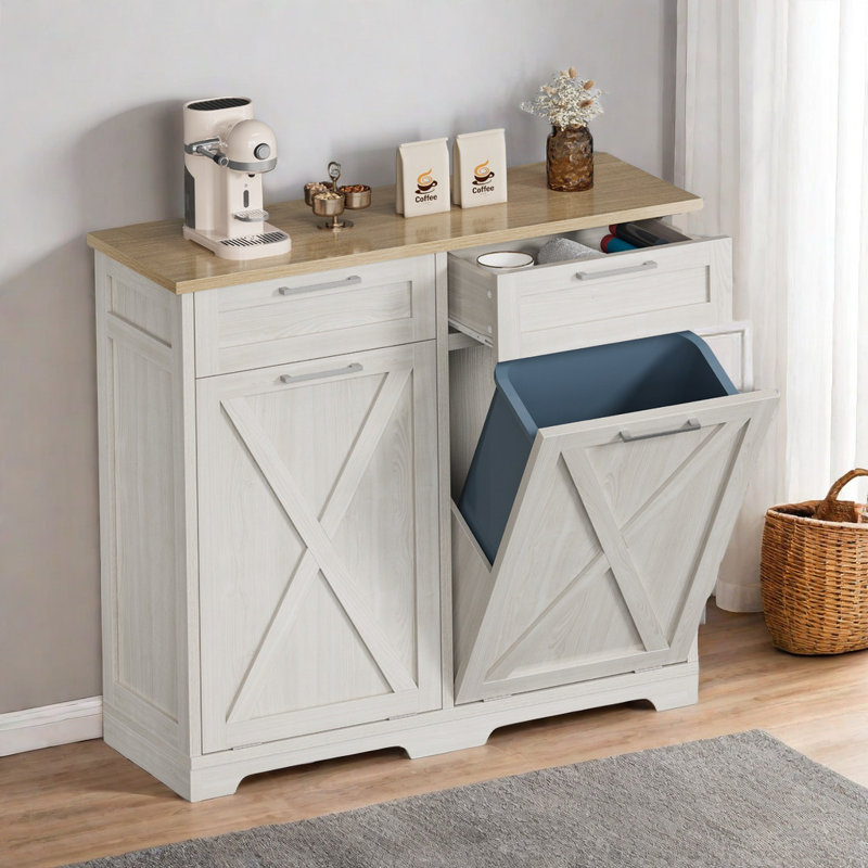 Armoire à poubelle double à 2 tiroirs 10 gallons, Blanc