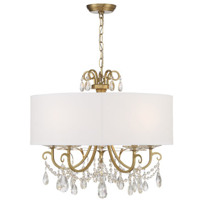 Lustre cylindrique unique à 5 lumières avec accents de cristal Elane