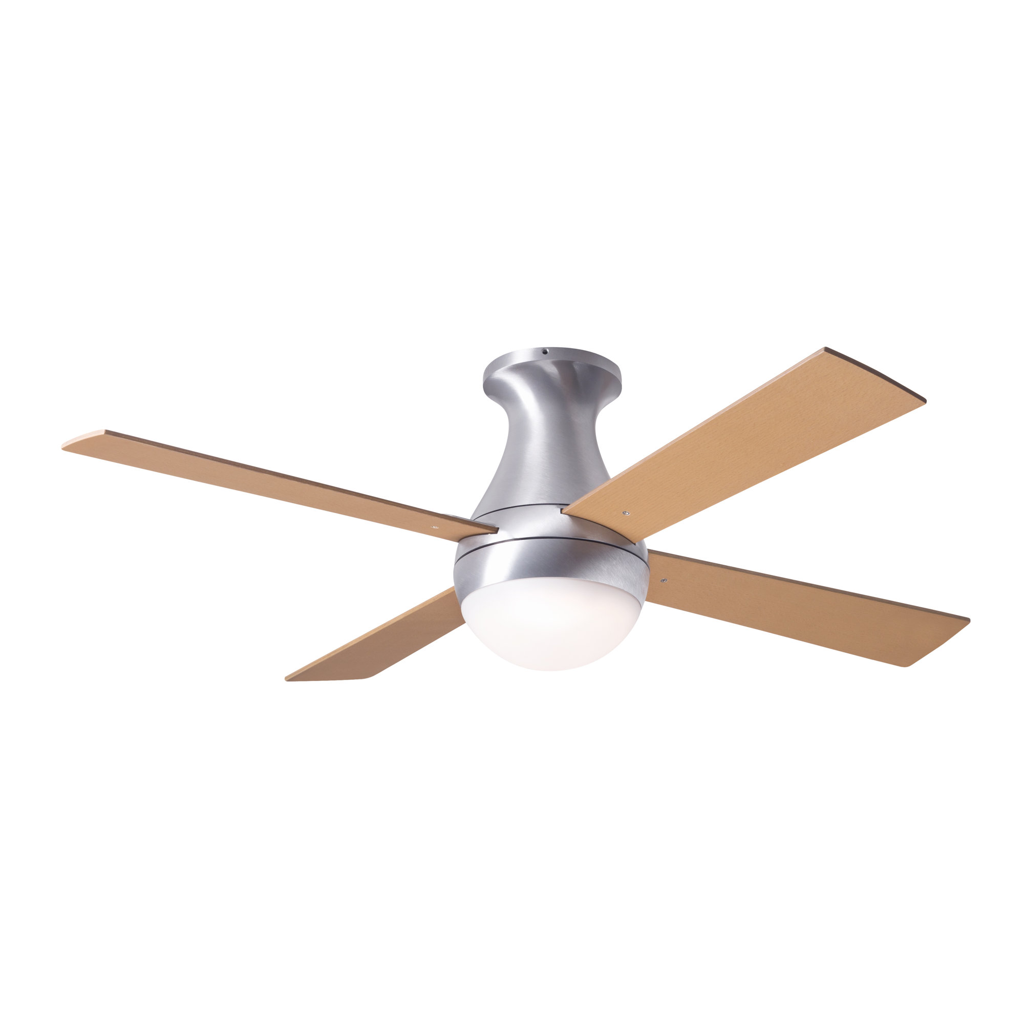 Ball 42'' 4 Blade Ceiling Fan with LED Light Kit, Brushed Aluminum, Wall Control with Remote Handset (2-wire), Maple