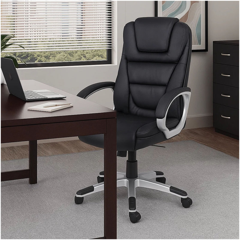 Ziko Swivel Executive Chair With Waterfall Seat, Black Faux Leather