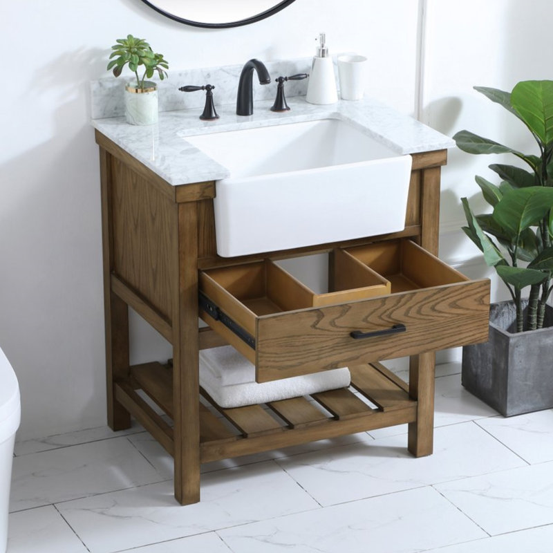 Pelaghia 30'' Single Bathroom Vanity with Marble Top, Driftwood