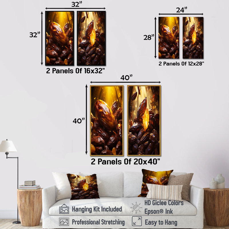 Ensemble de 2 décorations murales Cacao Bean Brilliance - Cacao, H 32 po x l 33 po, Cadre flottant noir