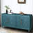 Wooden Storage Cabinet With Flower Doors For Living Spaces - Navy Blue & Metal Handle Color