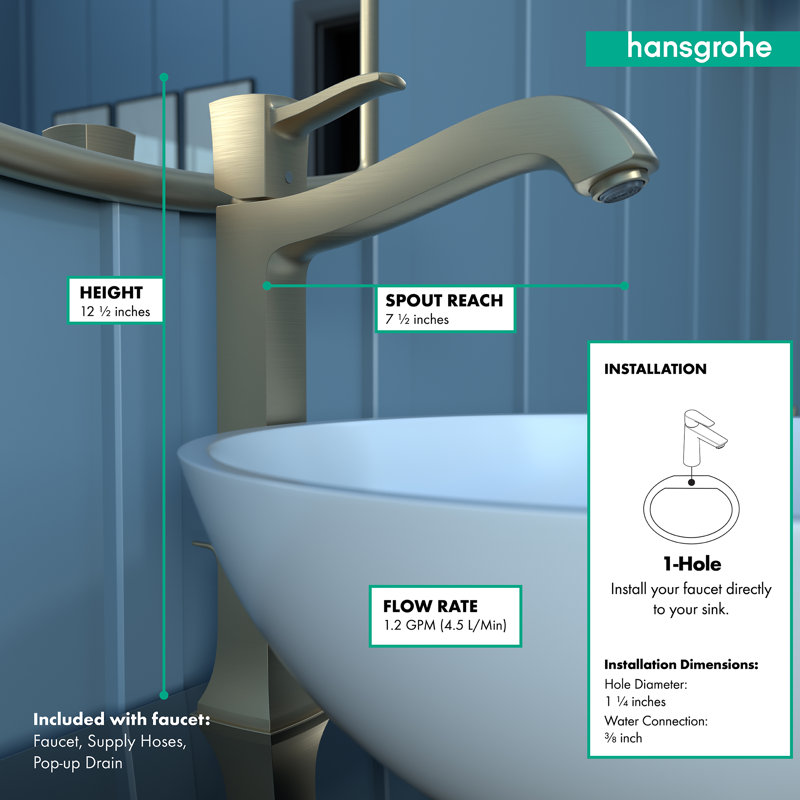 Hansgrohe Metropol Classic Single-Hole Faucet 260 with Drain Assembly, 1.2 GPM, Brushed Bronze