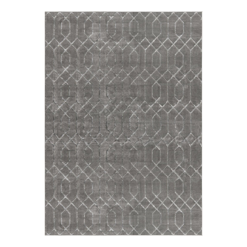 Tapis gris argenté à motif géométrique glam, Rectangle 10 pi x 14 pi 1 po