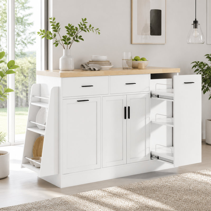 Multi-Functional Storage Sideboard,Kitchen Island Table, White