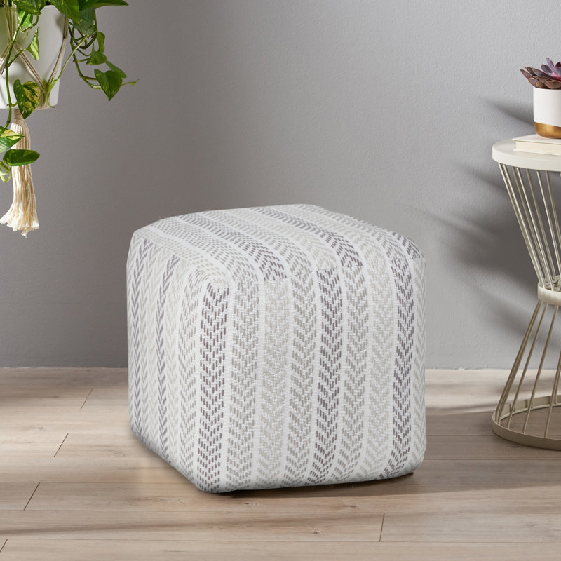 Ridgeside Casual Chevron Handmade Cotton Square Upholstered Ottoman Pouf, Gray