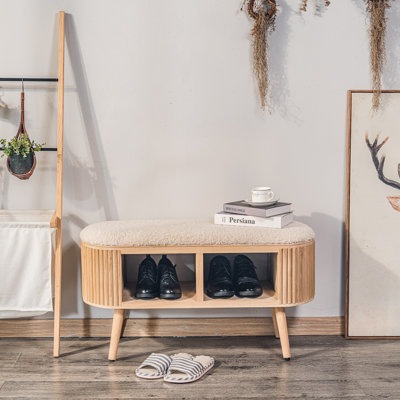 Dowdell White Bouclé and Wood Storage Bench