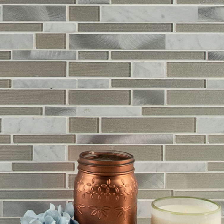 Wave Interlocking Pattern Natural Stone/Glass Mosaic Tile