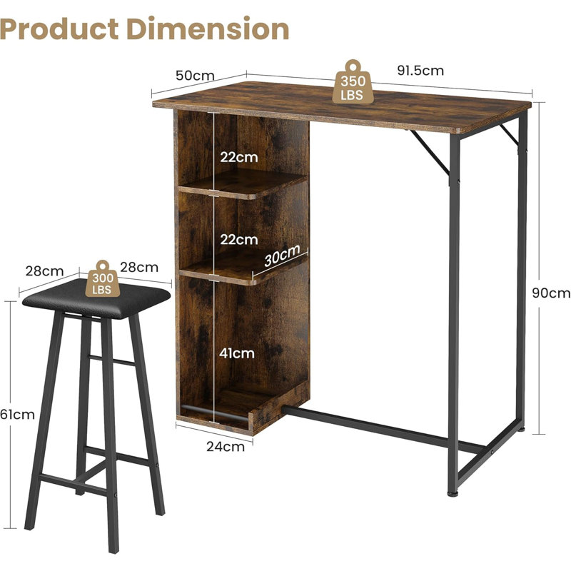 91.5cm Bar Set, Brown