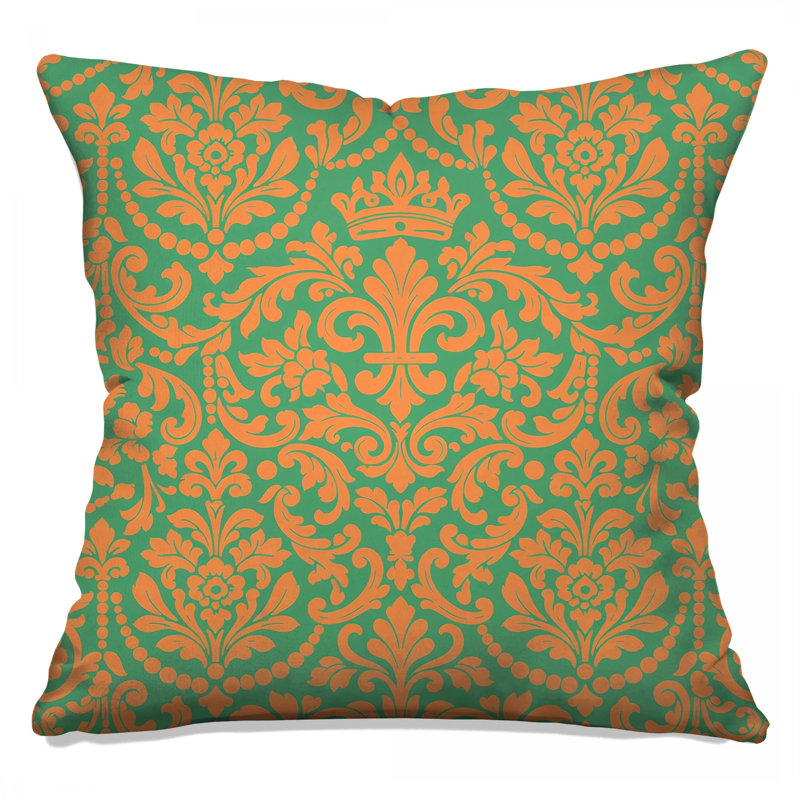 Coussins décoratifs en damas orange et vert, 18 x 18 inches