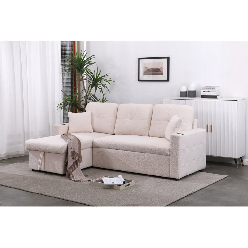 Canapé-lit modulaire avec méridienne avec rangement Lambswool, Beige