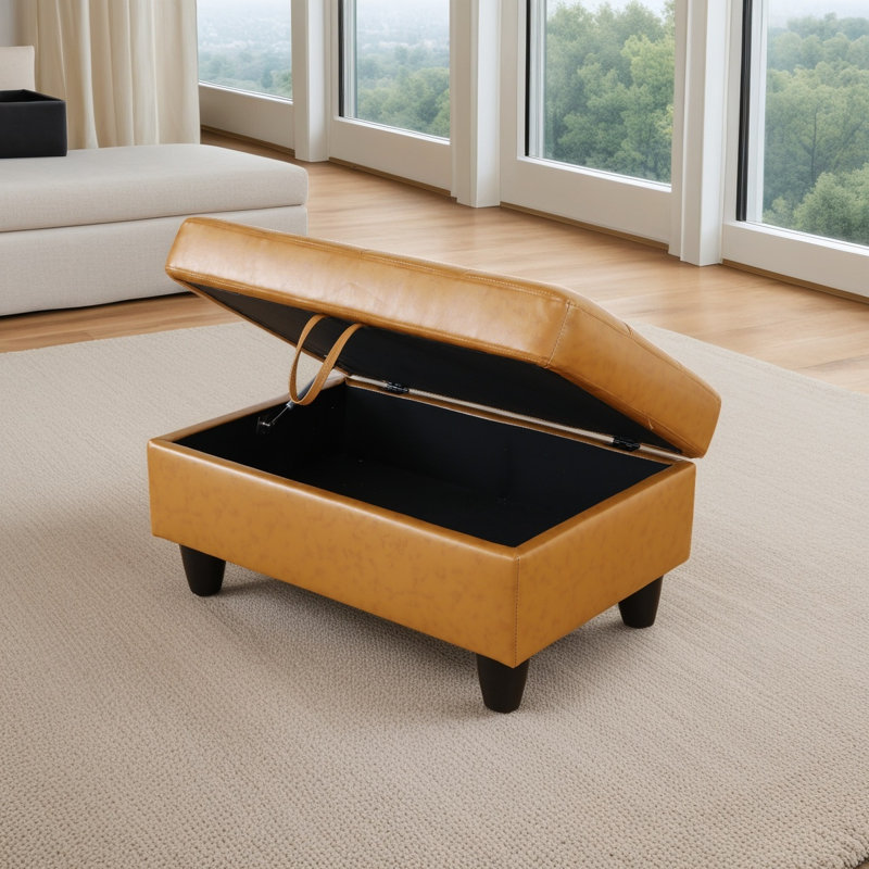 Repose-pieds avec rangement en faux cuir, Curcuma