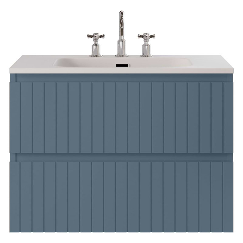 Meuble-lavabo simple flottant cannelé Adden, Denim Blue, L 30 po