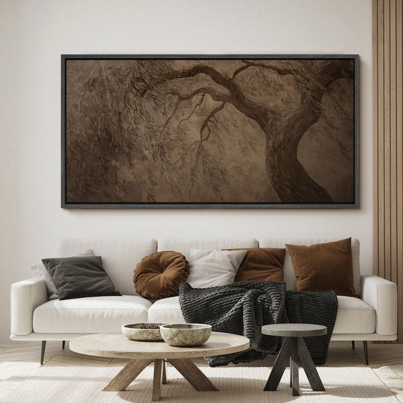 Sépia, arbre saule sur toile, art mural monochrome Moody, Noir, H 30 po x l 60 po
