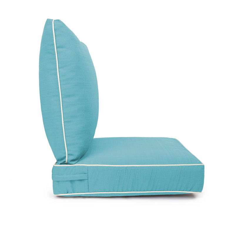 Corded Seat Cushion With Zipper Closure And Corded Back Cushion, With White Polyester Padded Fill., Sky
