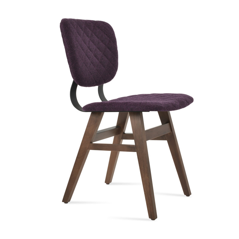 Hazal Wood Dining Chair in wool, Walnut, Deep Maroon Wool
