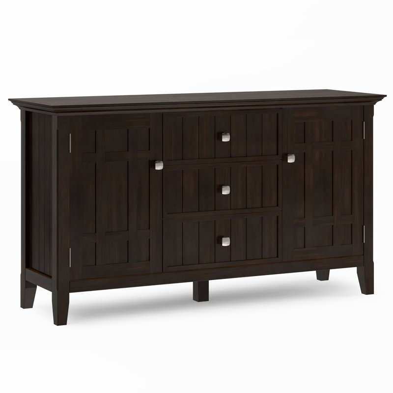 Buffet transitionnel en bois massif à 3 portes avec tiroirs et tablettes réglables Bedford, Dark Brown