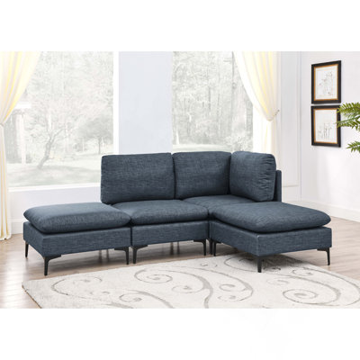 Linen Upholstered Modular Sectional with Metal Legs
