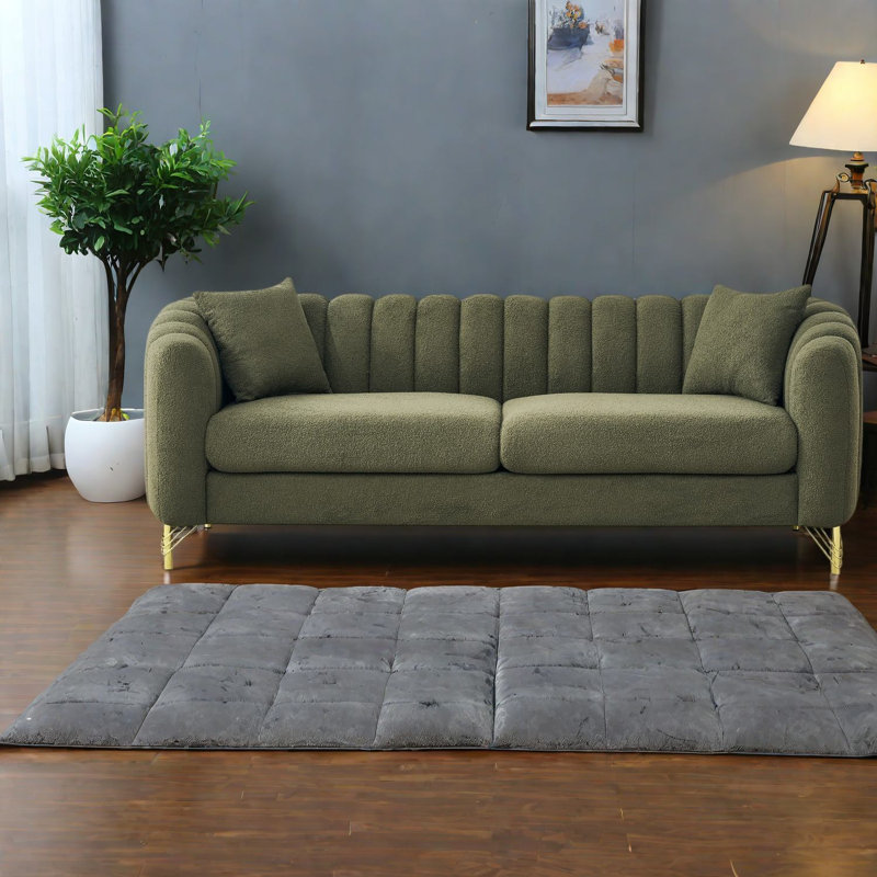 Grands canapés en peluche, 6 sièges verts avec pieds en métal, Modern Living Home